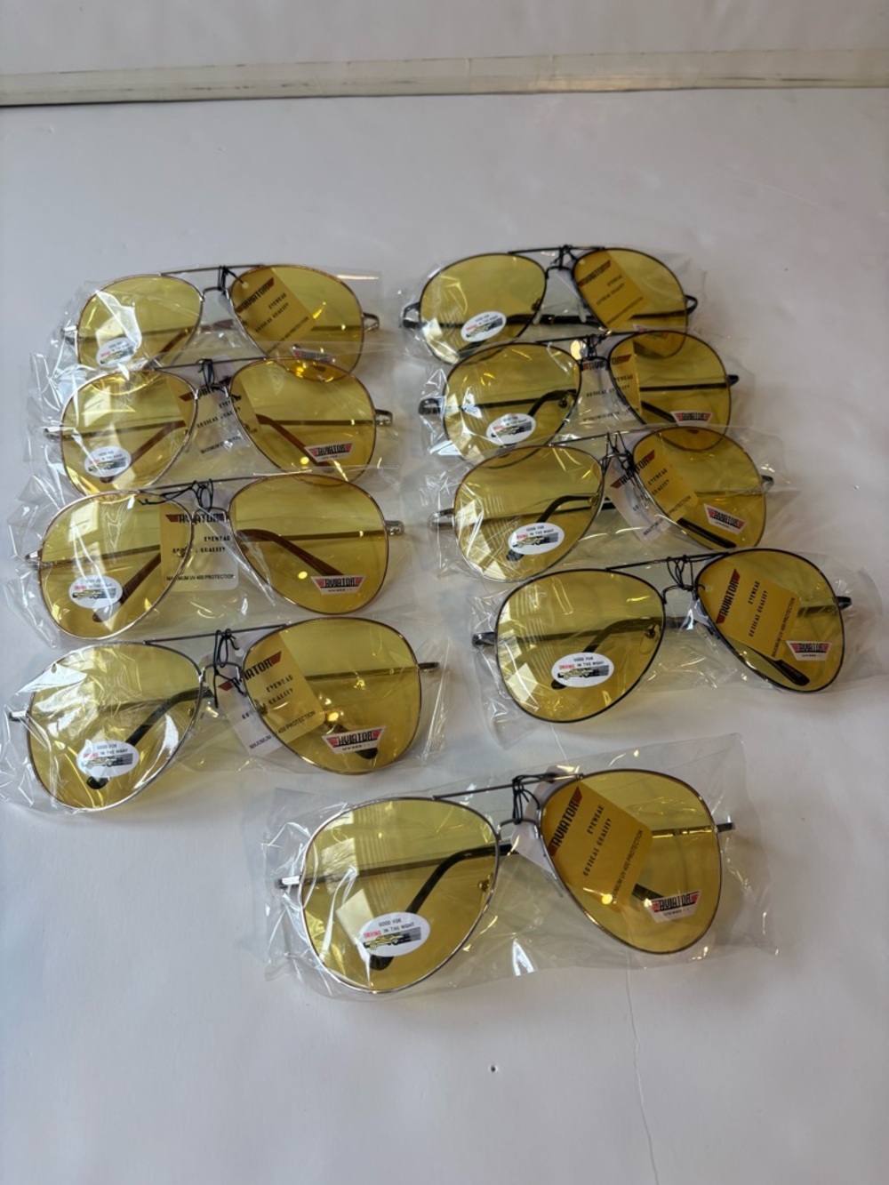 New - Lot of 9 Womens Mens Unisex Aviator Pilot Yellow Sunglasses Assorted